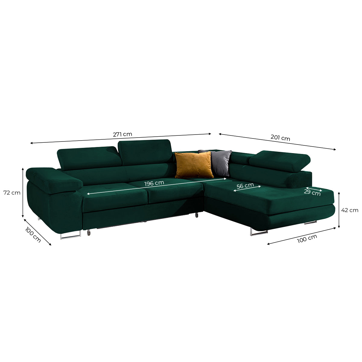 Canapé d'angle convertible droit 4 places Wilson velours Vert sapin - vue 3