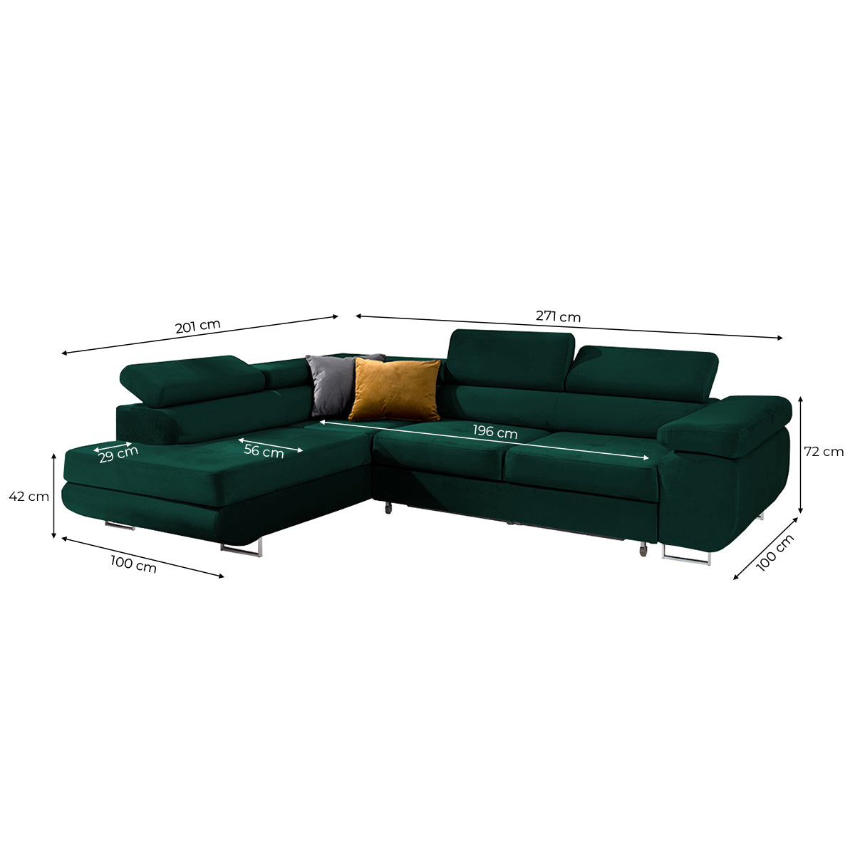 Canapé d'angle convertible gauche 4 places Wilson velours Vert sapin - vue 3
