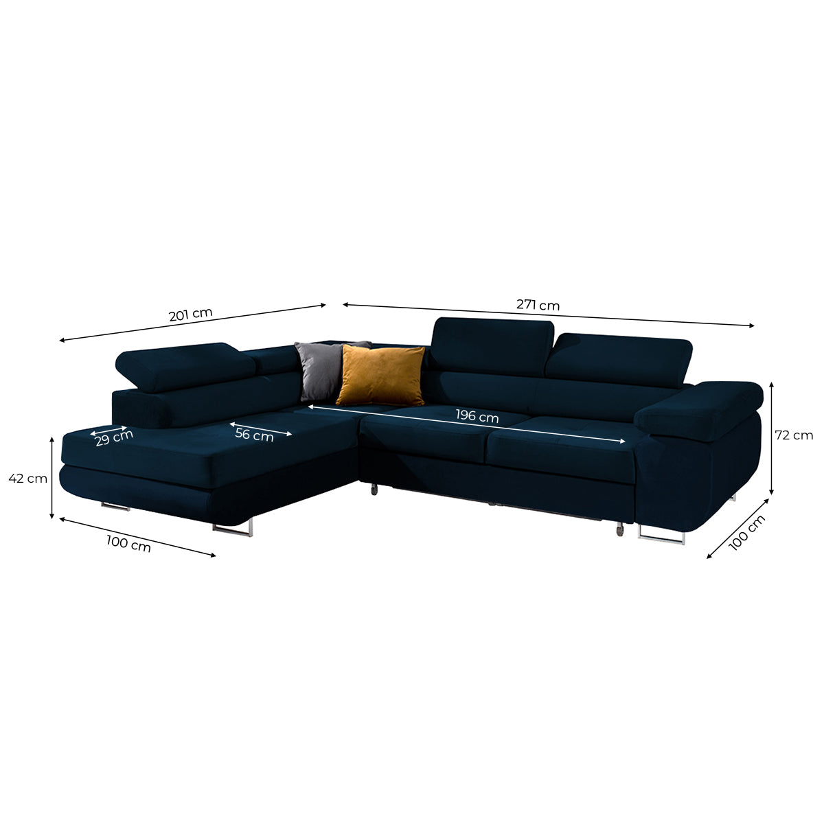 Canapé d'angle convertible gauche 4 places Wilson velours Bleu - vue 3