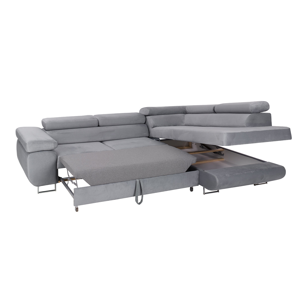Canapé d'angle convertible droit 4 places Wilson velours Gris - vue 4
