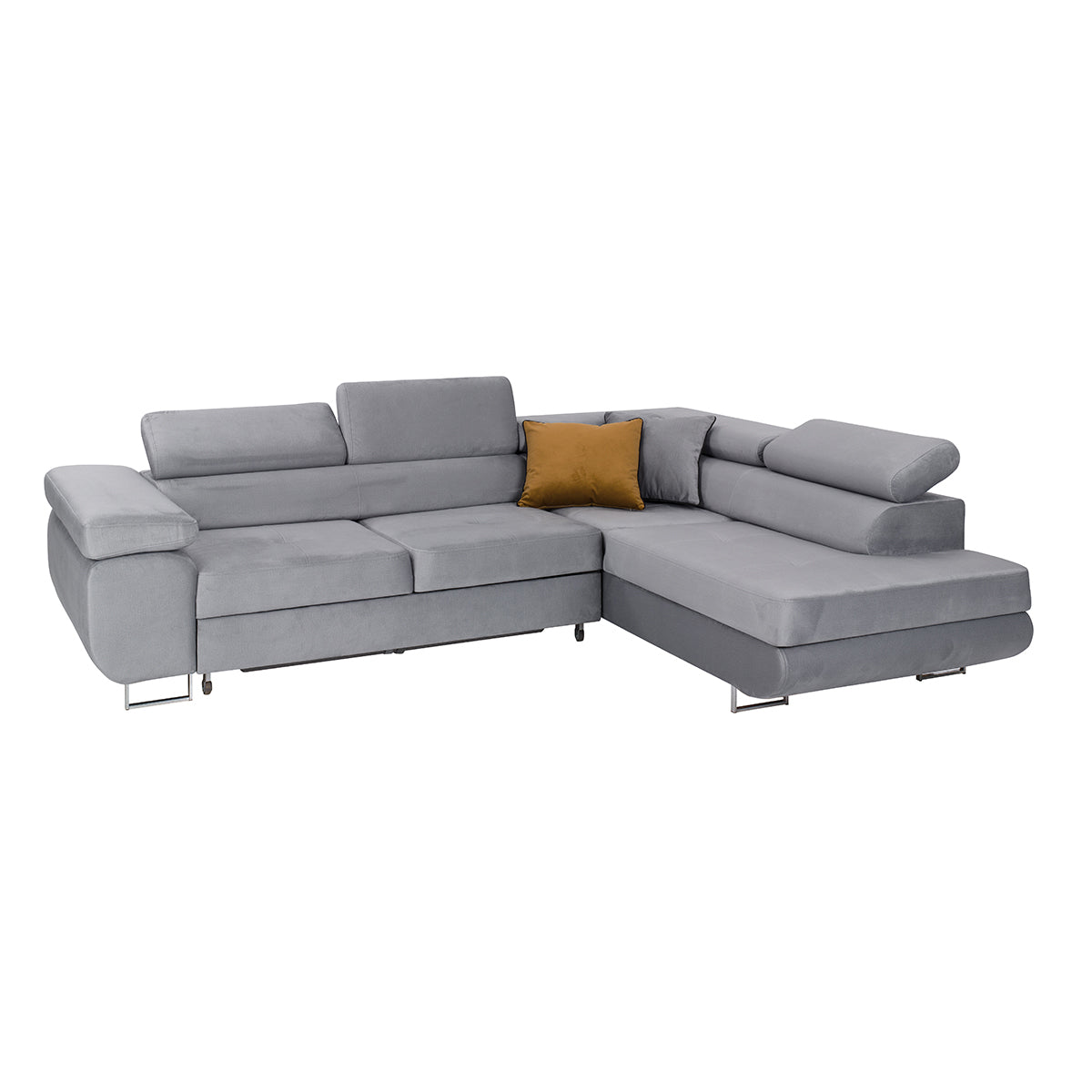 Canapé d'angle convertible droit 4 places Wilson velours Gris - vue 3