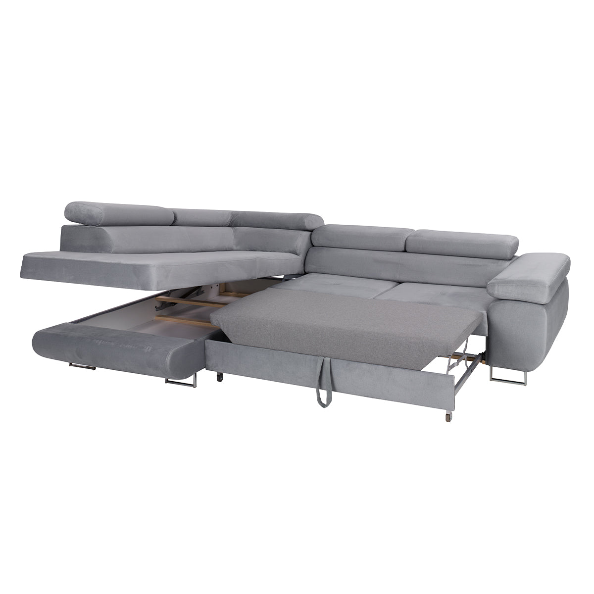 Canapé d'angle convertible gauche 4 places Wilson velours Gris - vue 4