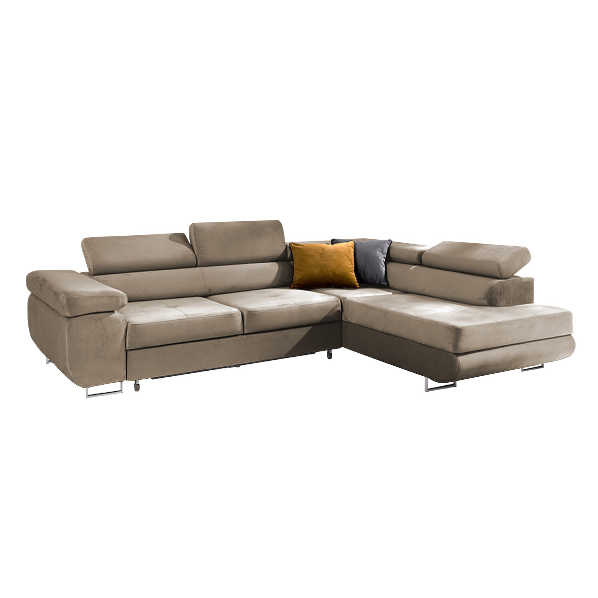 Canapé d'angle convertible droit 4 places Wilson velours Beige