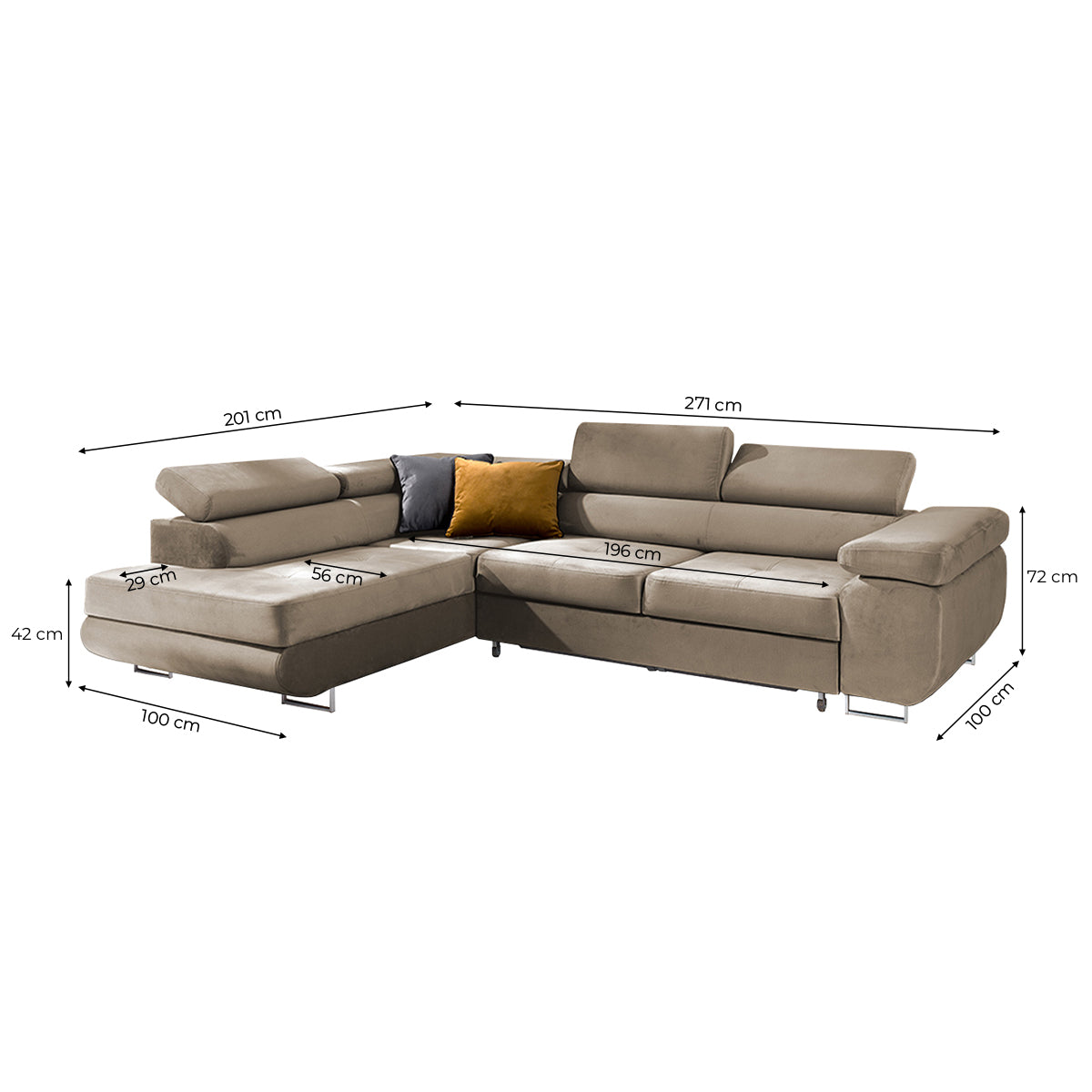 Canapé d'angle convertible gauche 4 places Wilson velours Beige - vue 3