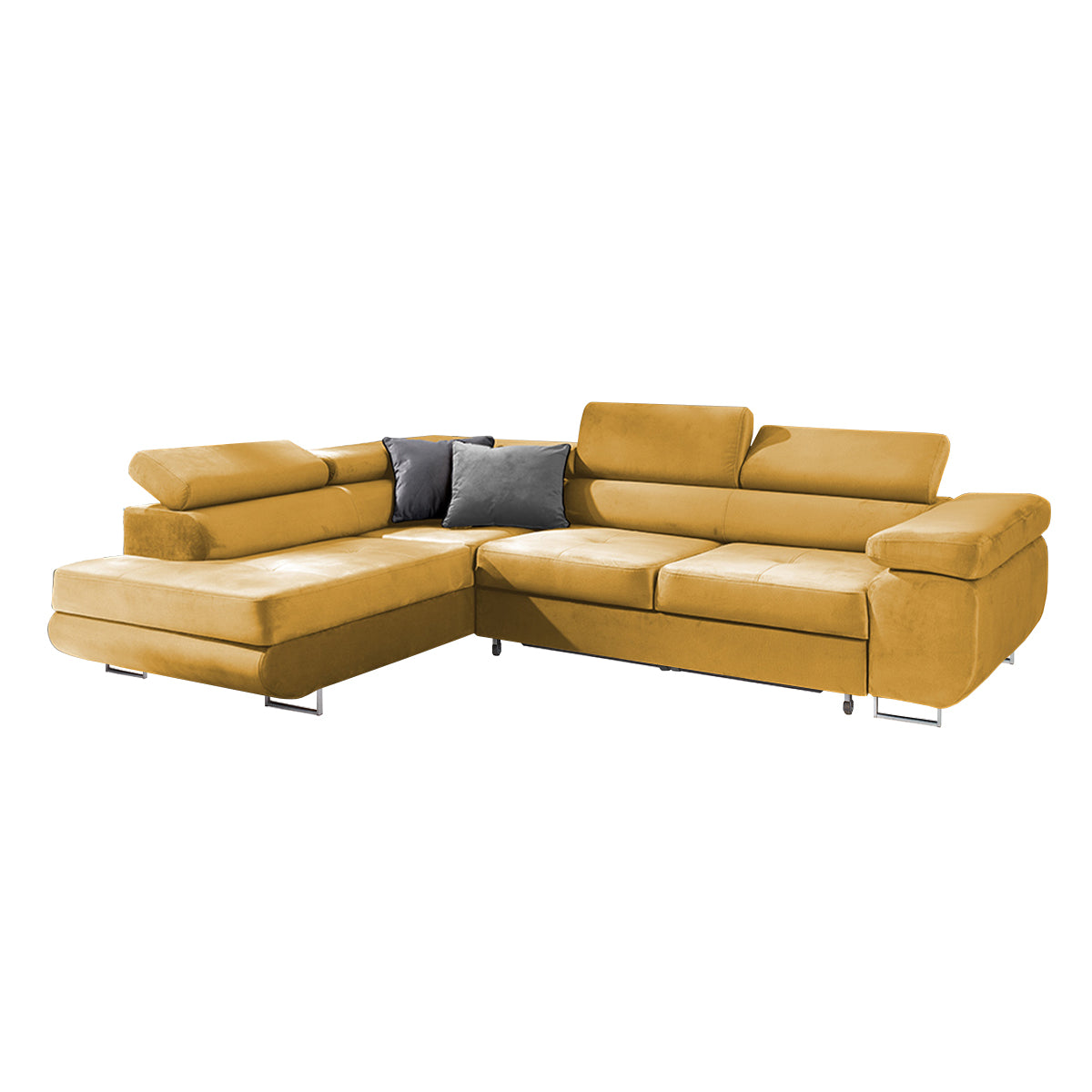 Canapé d'angle convertible gauche 4 places Wilson velours Jaune