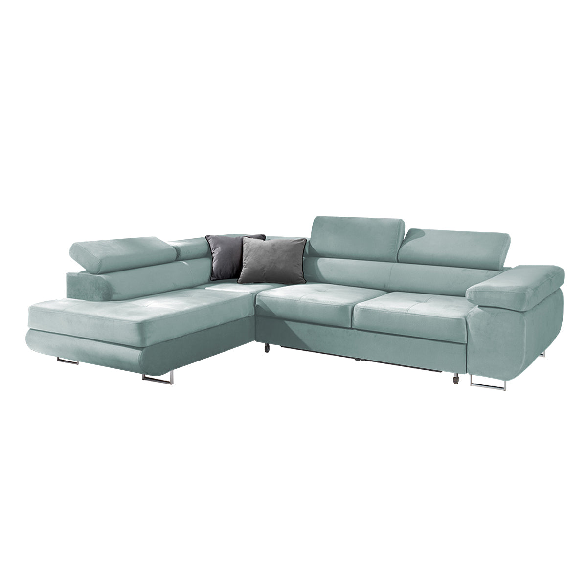 Canapé d'angle convertible gauche 4 places Wilson velours Vert clair