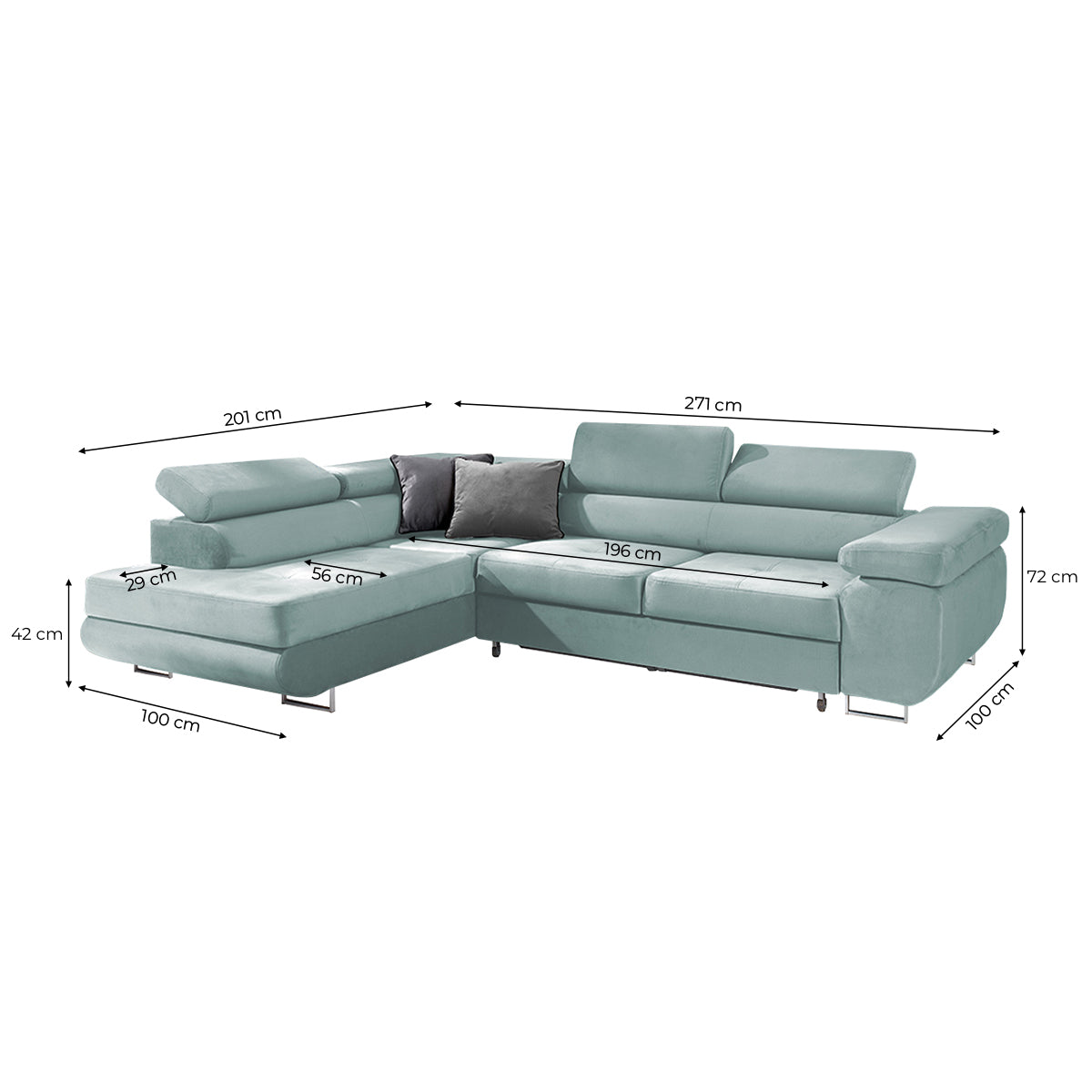 Canapé d'angle convertible gauche 4 places Wilson velours Vert clair - vue 3