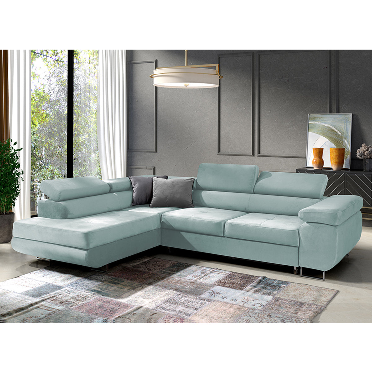 Canapé d'angle convertible gauche 4 places Wilson velours Vert clair - vue 2