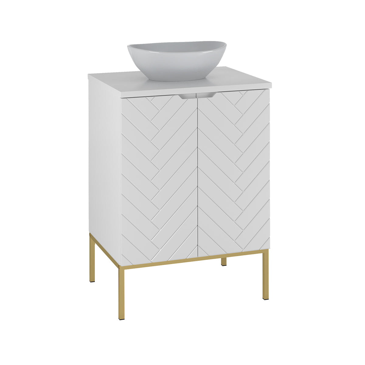 Meuble simple vasque 60cm 2 portes sur pieds Daria Blanc