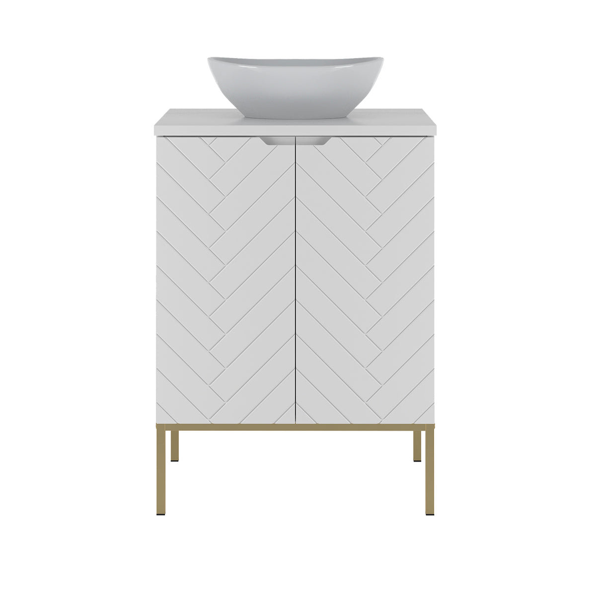 Meuble simple vasque 60cm 2 portes sur pieds Daria Blanc - vue 3