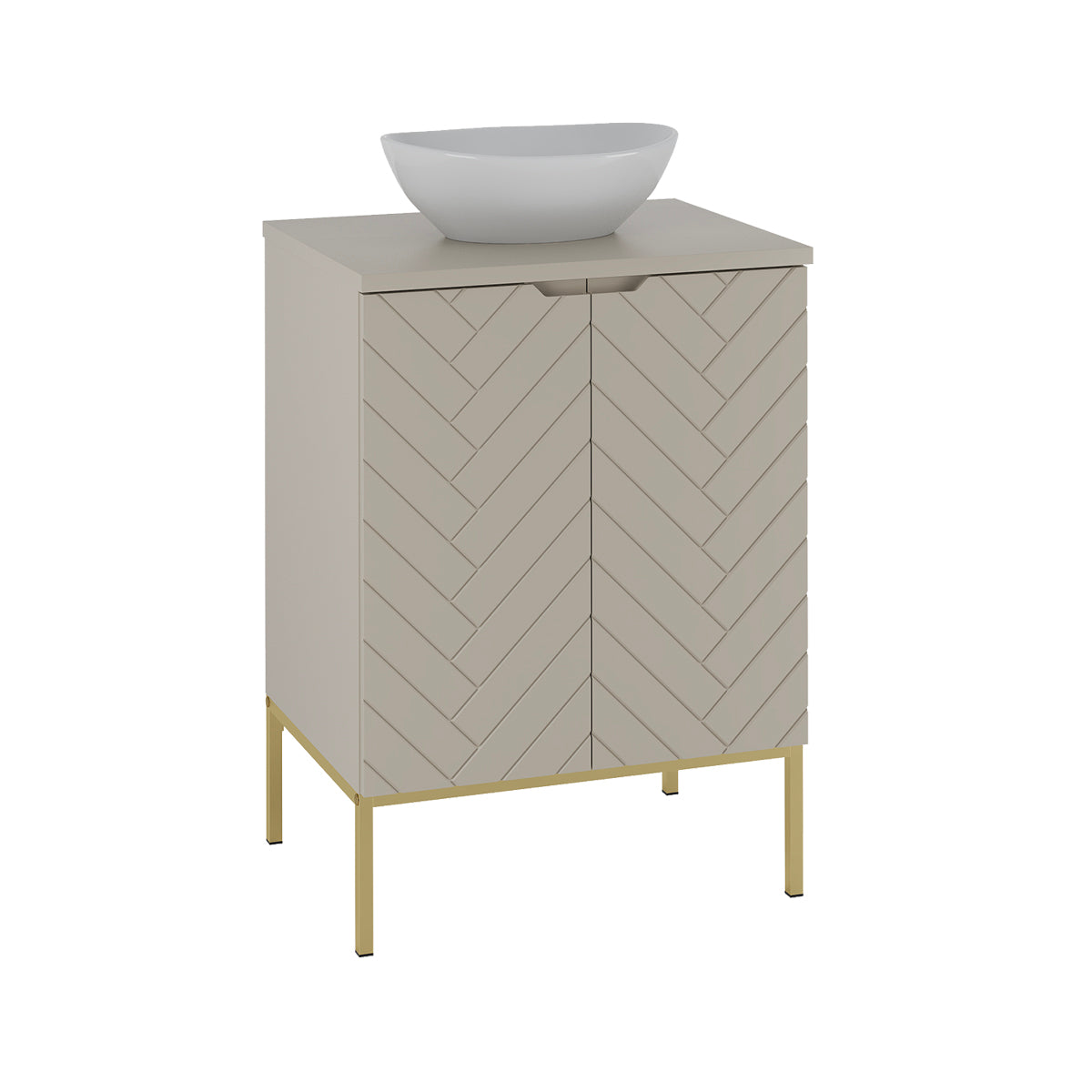Meuble simple vasque 60cm 2 portes sur pieds Daria Cachemire