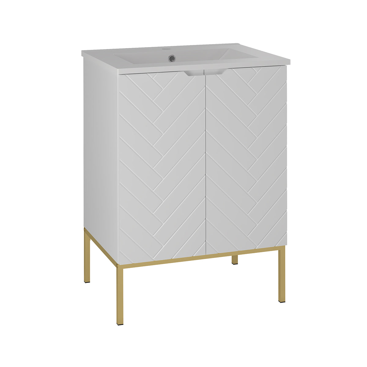 Ensemble meuble simple vasque encastrée 60cm 2 portes sur pieds et colonne Daria Blanc - vue 3