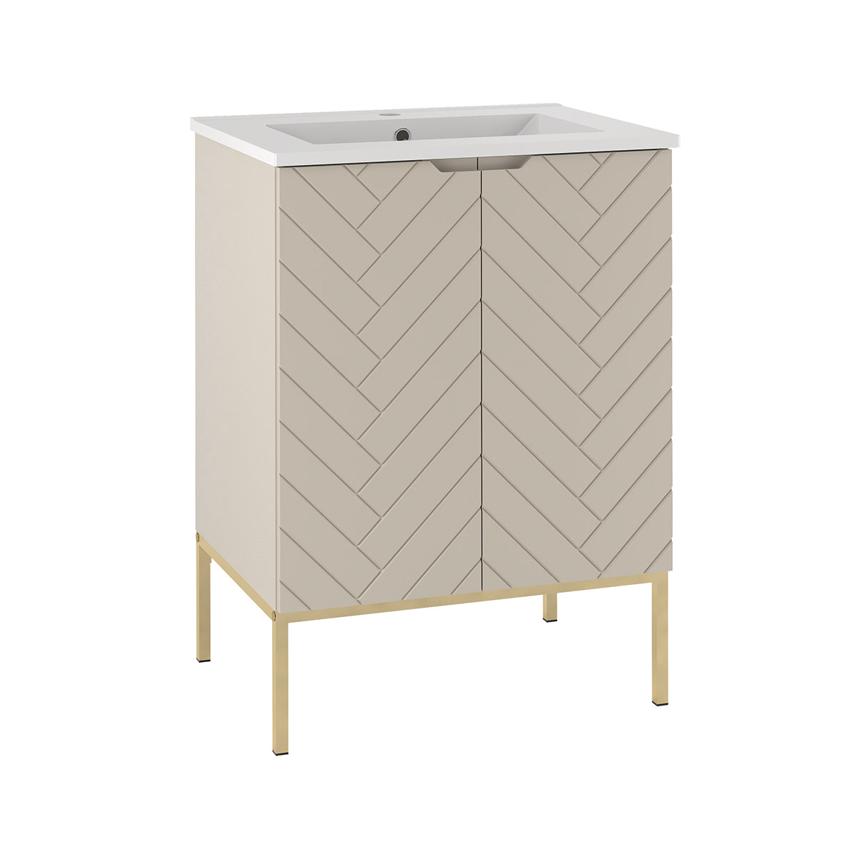 Ensemble meuble simple vasque encastrée 60cm 2 portes sur pieds et colonne Daria Cachemire - vue 3