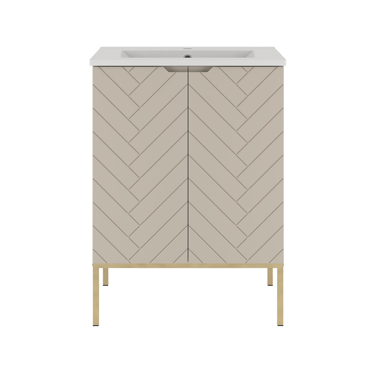 Meuble simple vasque encastrée 60cm 2 portes sur pieds Daria Cachemire - vue 2