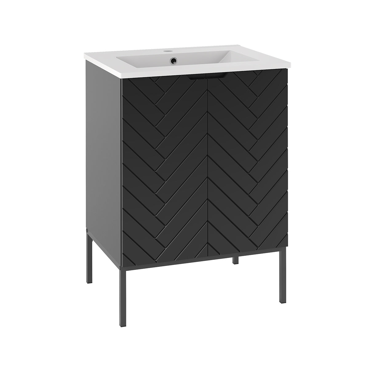 Meuble simple vasque encastrée 60cm 2 portes sur pieds Daria Noir