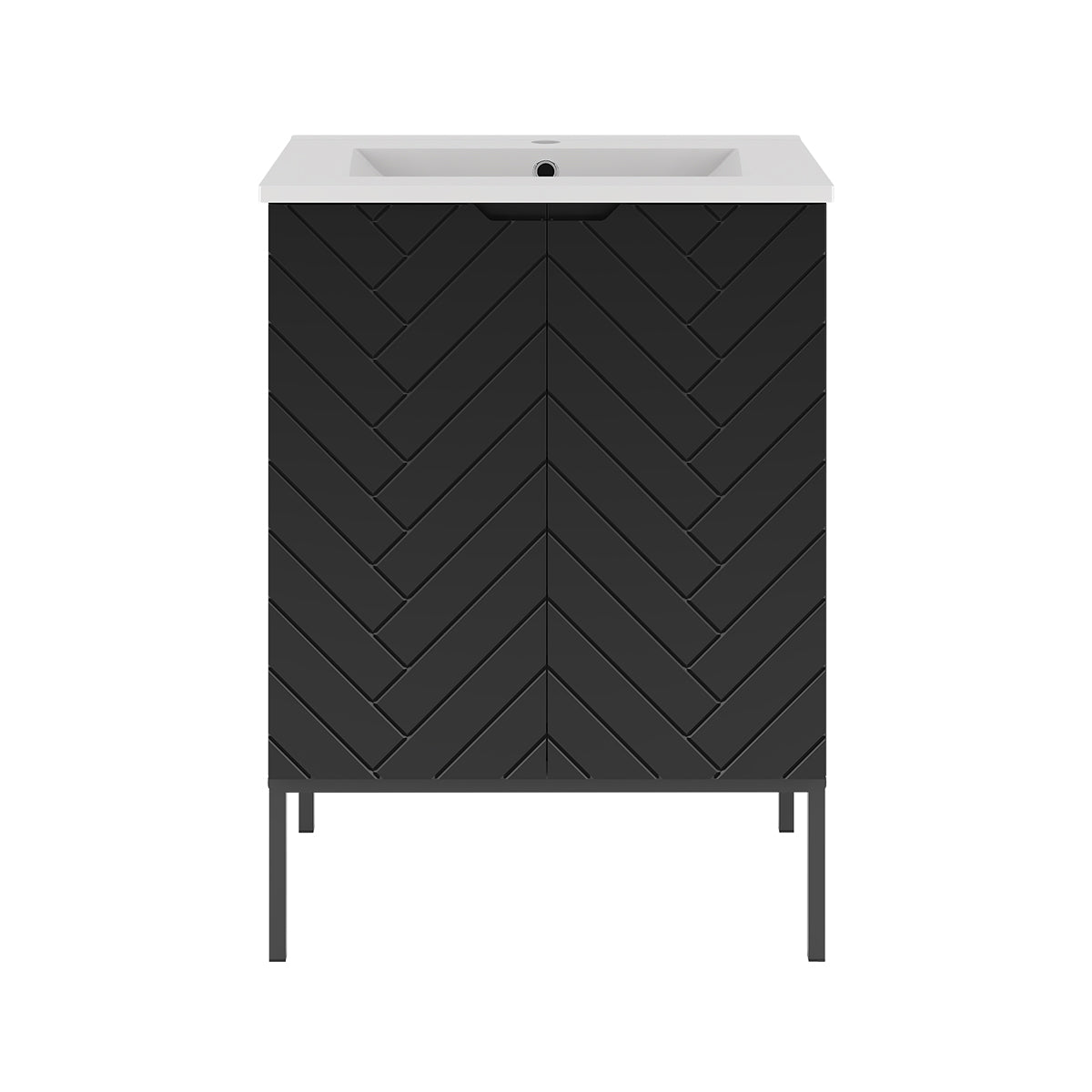 Meuble simple vasque encastrée 60cm 2 portes sur pieds Daria Noir - vue 2