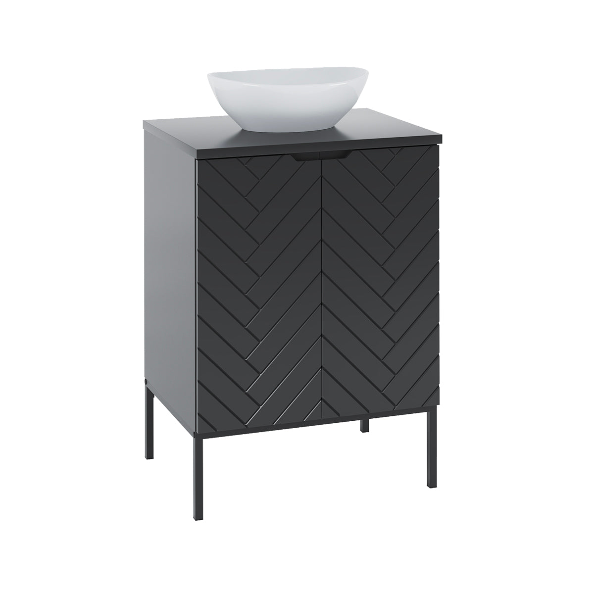 Ensemble meuble simple vasque 60cm 2 portes sur pieds et colonne Daria Noir - vue 2