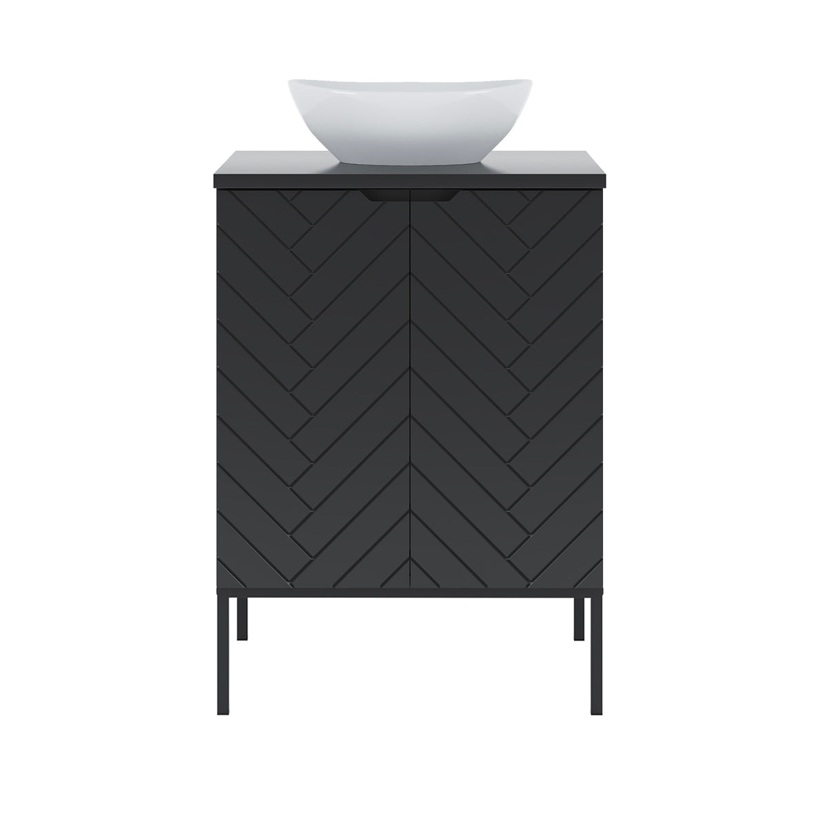 Meuble simple vasque 60cm 2 portes sur pieds Daria Noir - vue 3