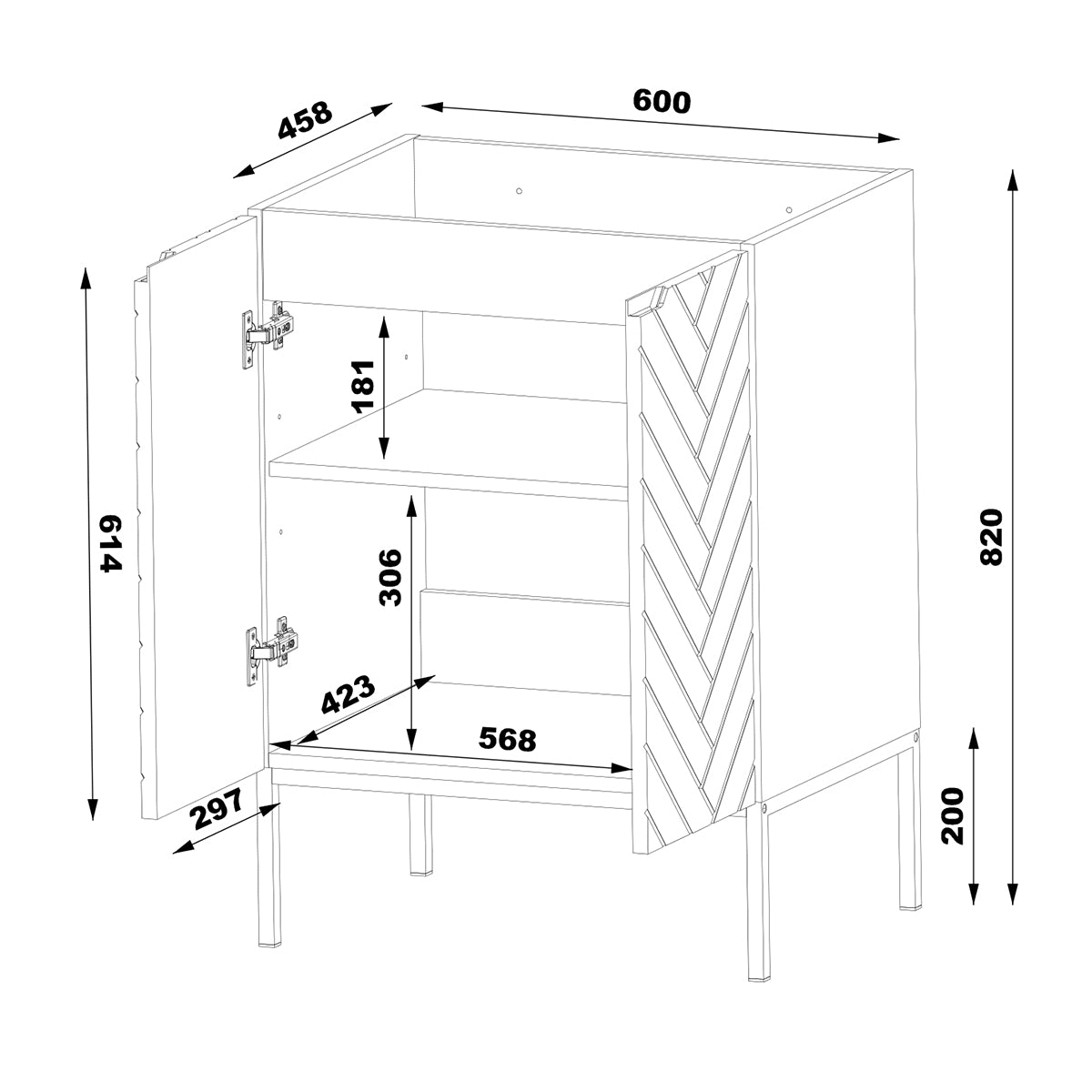 Meuble simple vasque 60cm 2 portes sur pieds Daria Noir - vue 6