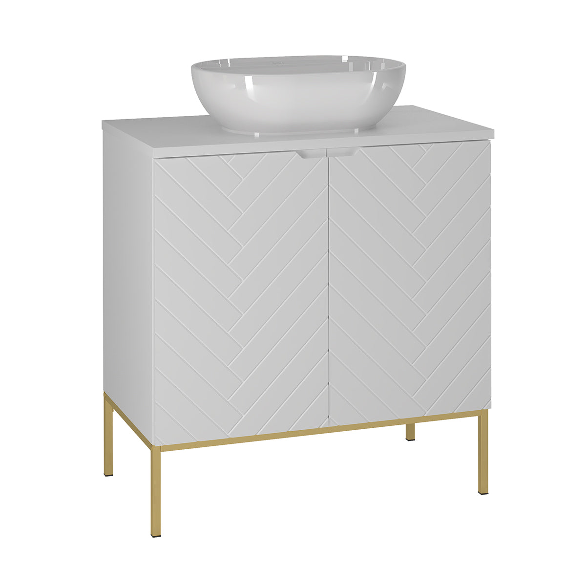 Ensemble meuble simple vasque 80cm 2 portes sur pieds et colonne Daria Blanc - vue 3