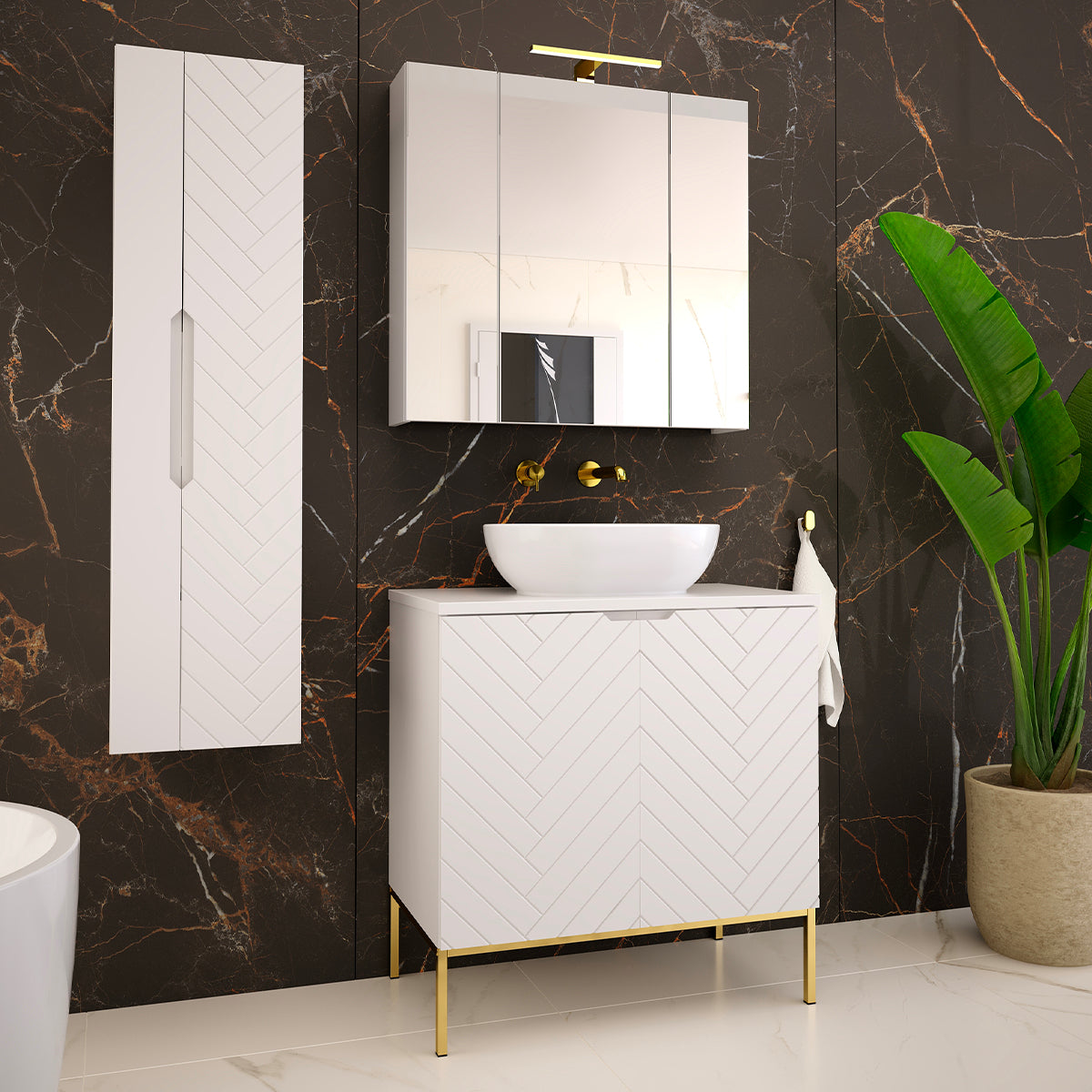 Meuble simple vasque 80cm 2 portes sur pieds Daria Blanc - vue 4