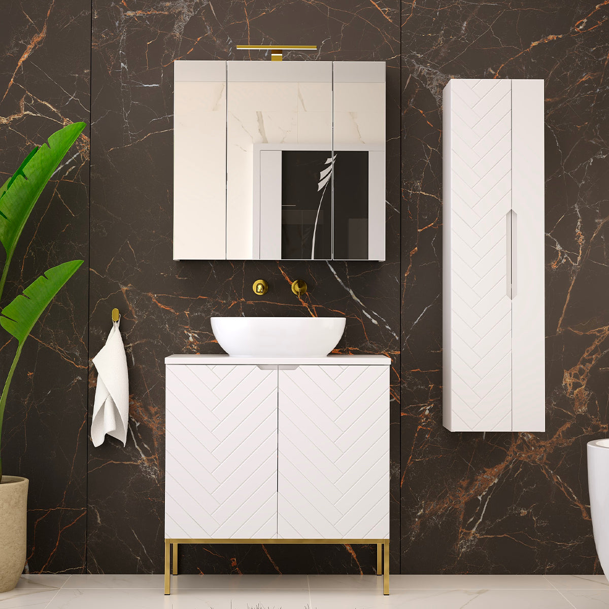 Meuble simple vasque 80cm 2 portes sur pieds Daria Blanc - vue 5