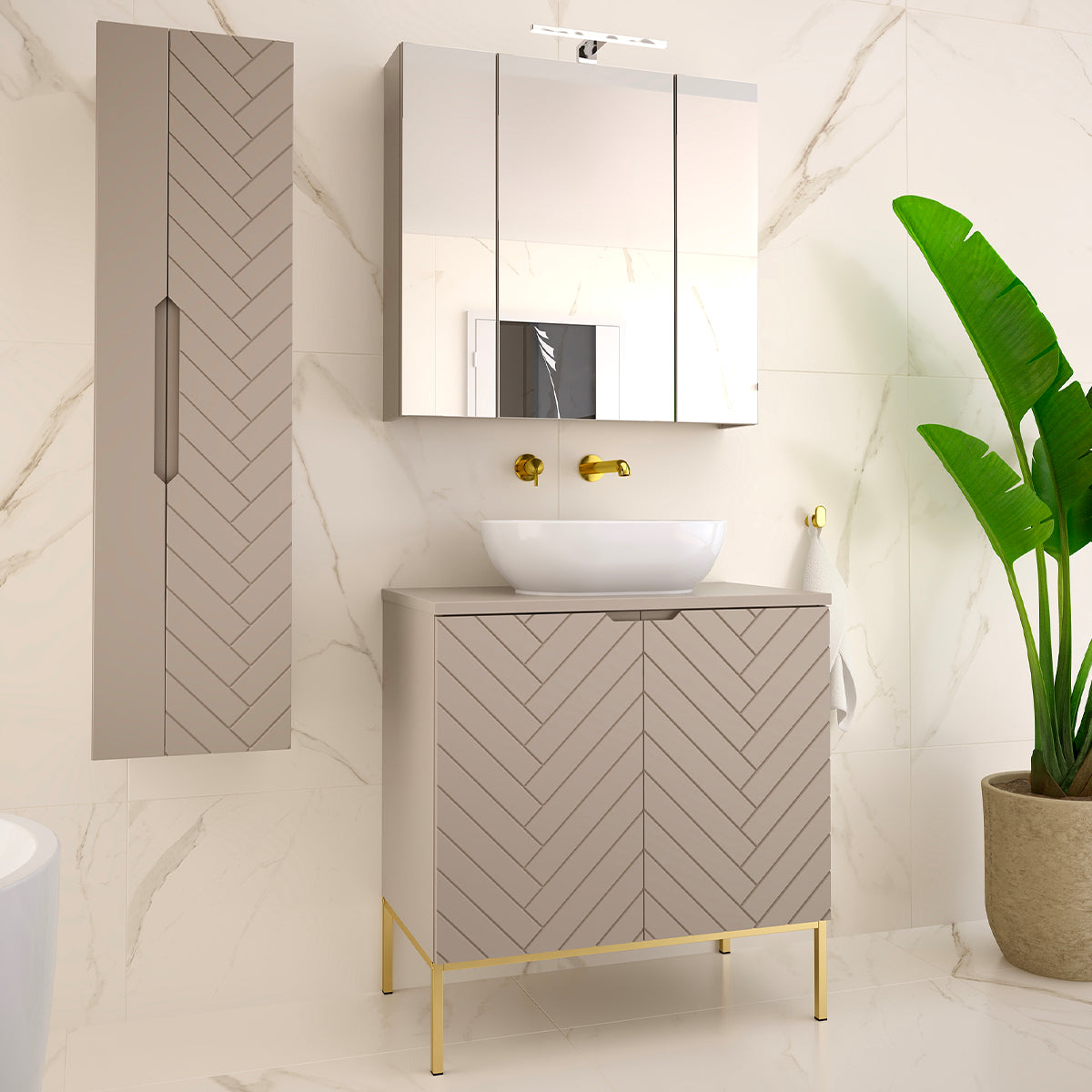 Meuble simple vasque 80cm 2 portes sur pieds Daria Cachemire - vue 4
