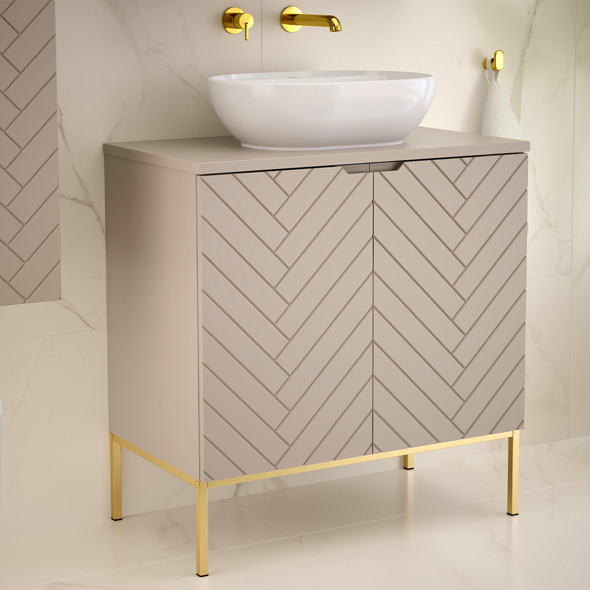 Meuble simple vasque 80cm 2 portes sur pieds Daria Cachemire - vue 6