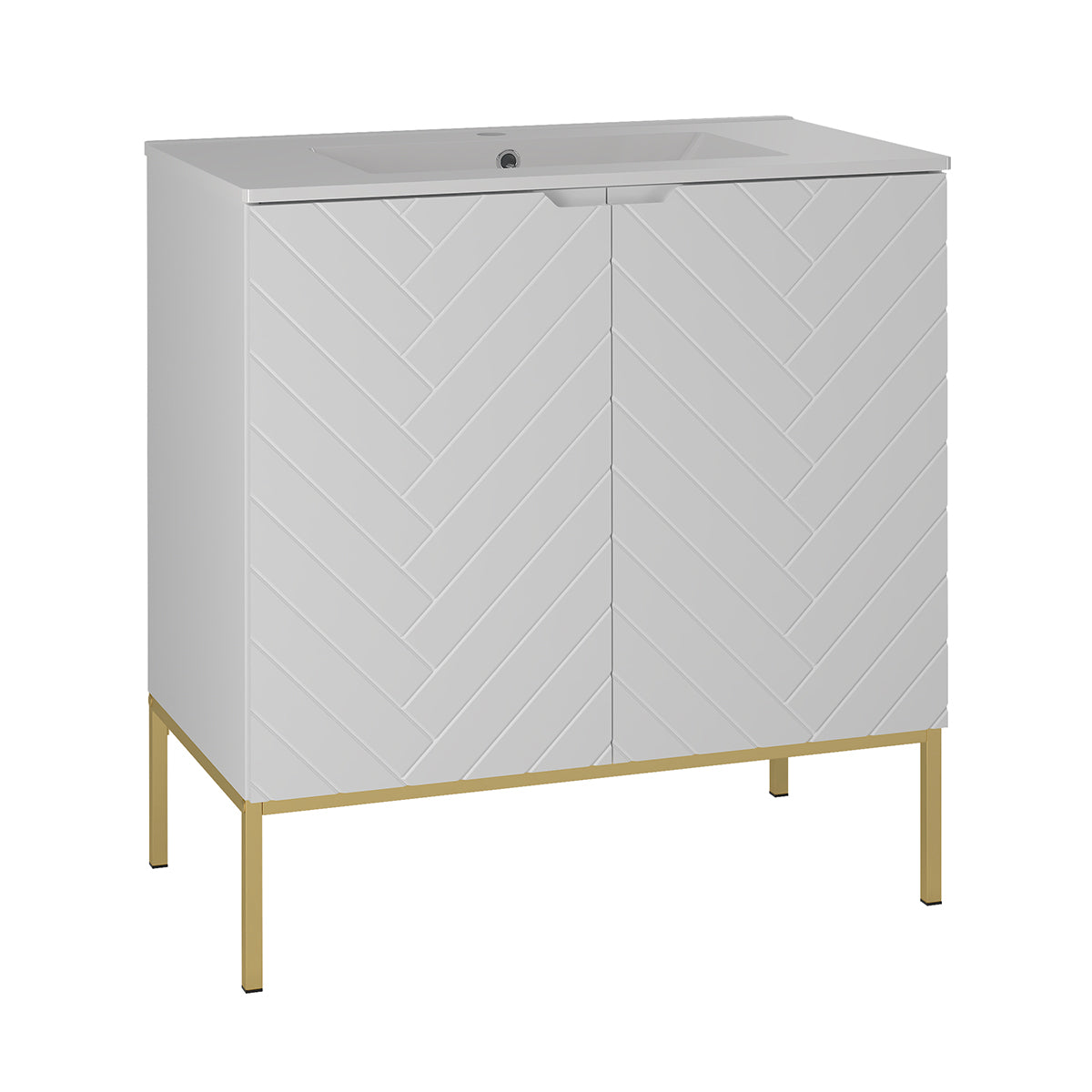 Meuble simple vasque encastrée 80cm 2 portes sur pieds Daria Blanc