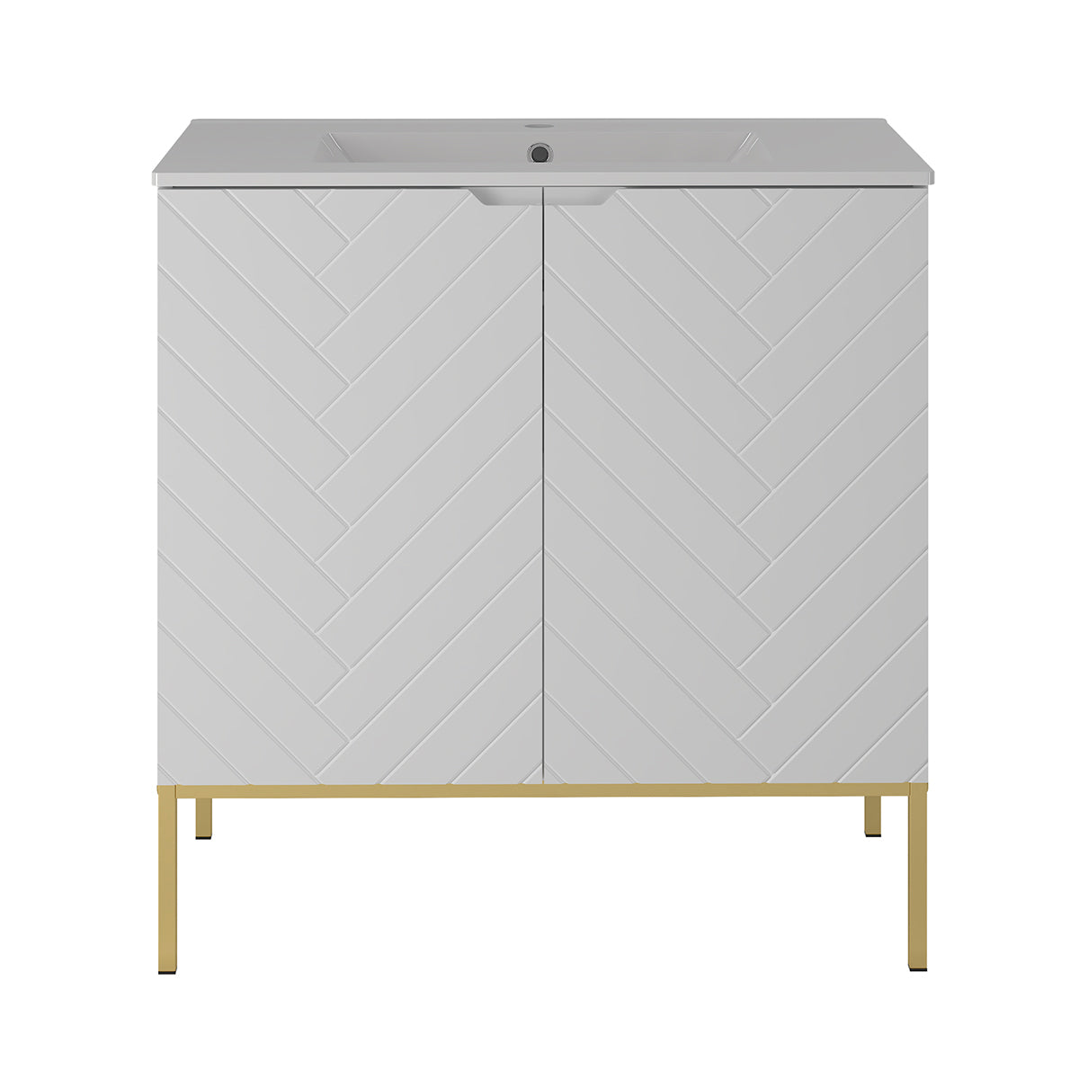 Meuble simple vasque encastrée 80cm 2 portes sur pieds Daria Blanc - vue 2