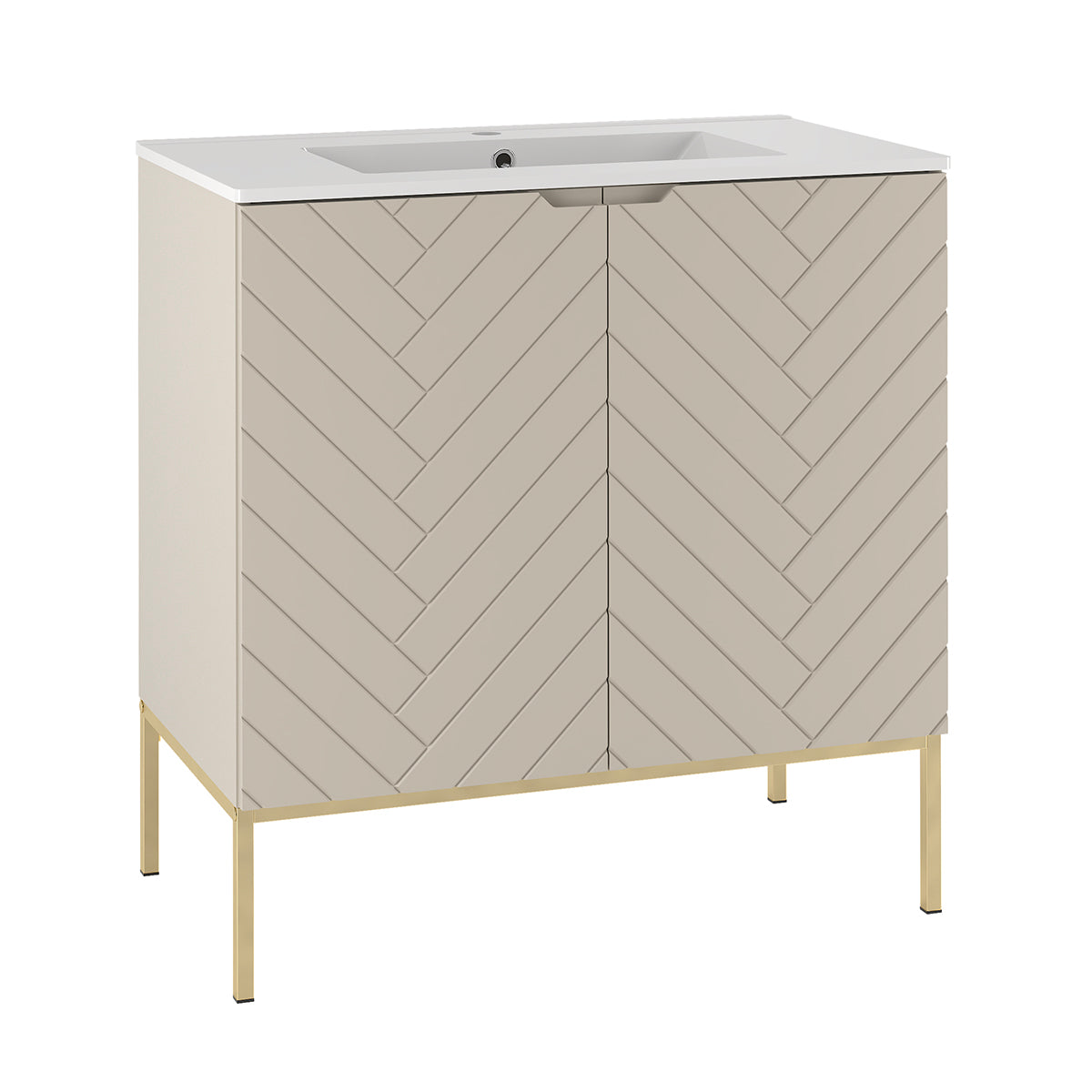 Meuble simple vasque encastrée 80cm 2 portes sur pieds Daria Cachemire