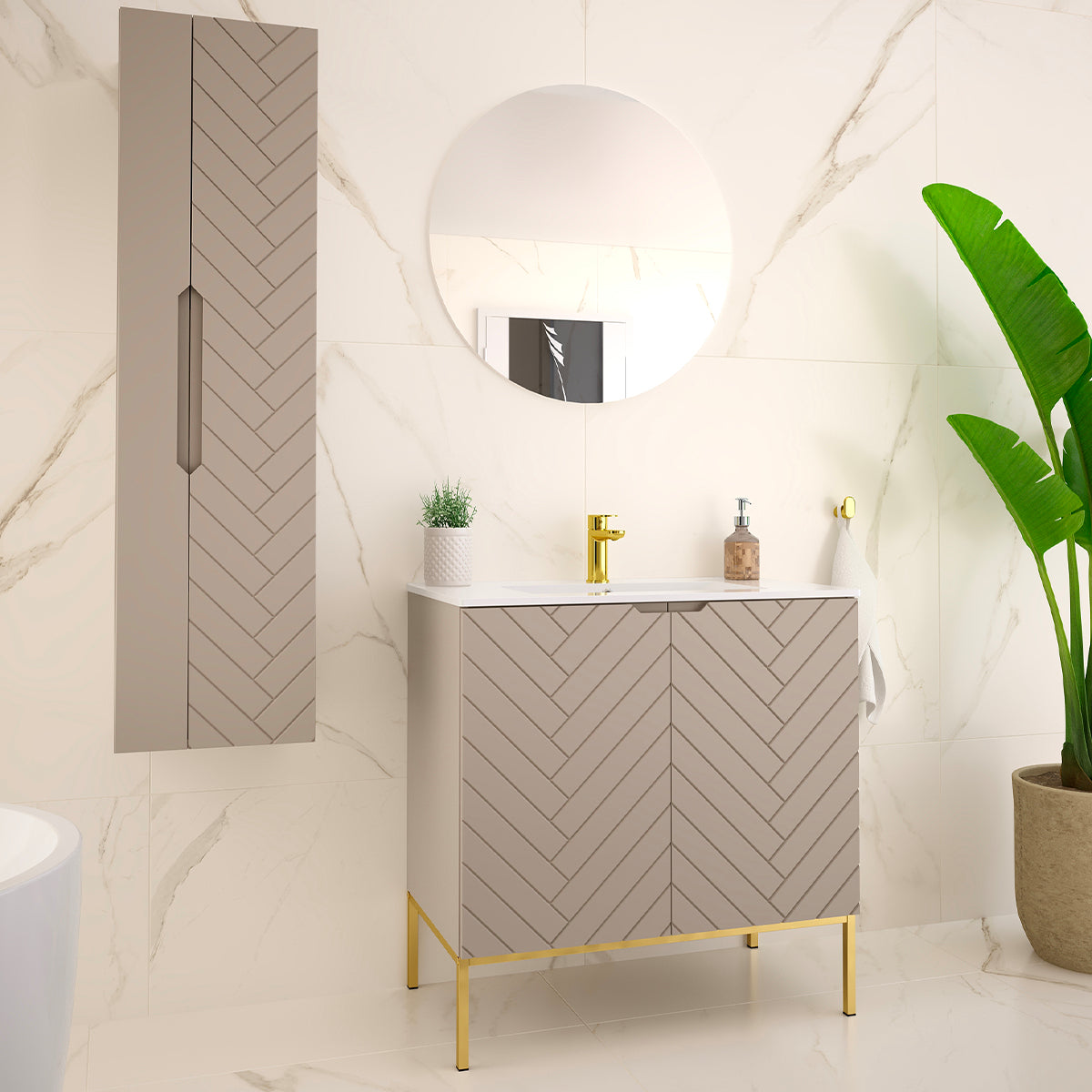 Meuble simple vasque encastrée 80cm 2 portes sur pieds Daria Cachemire - vue 4