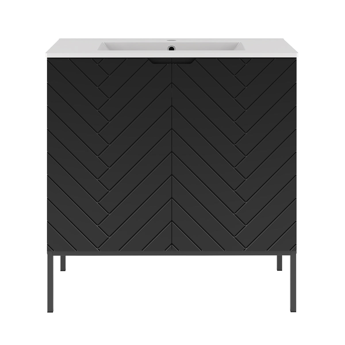 Meuble simple vasque encastrée 80cm 2 portes sur pieds Daria Noir - vue 2