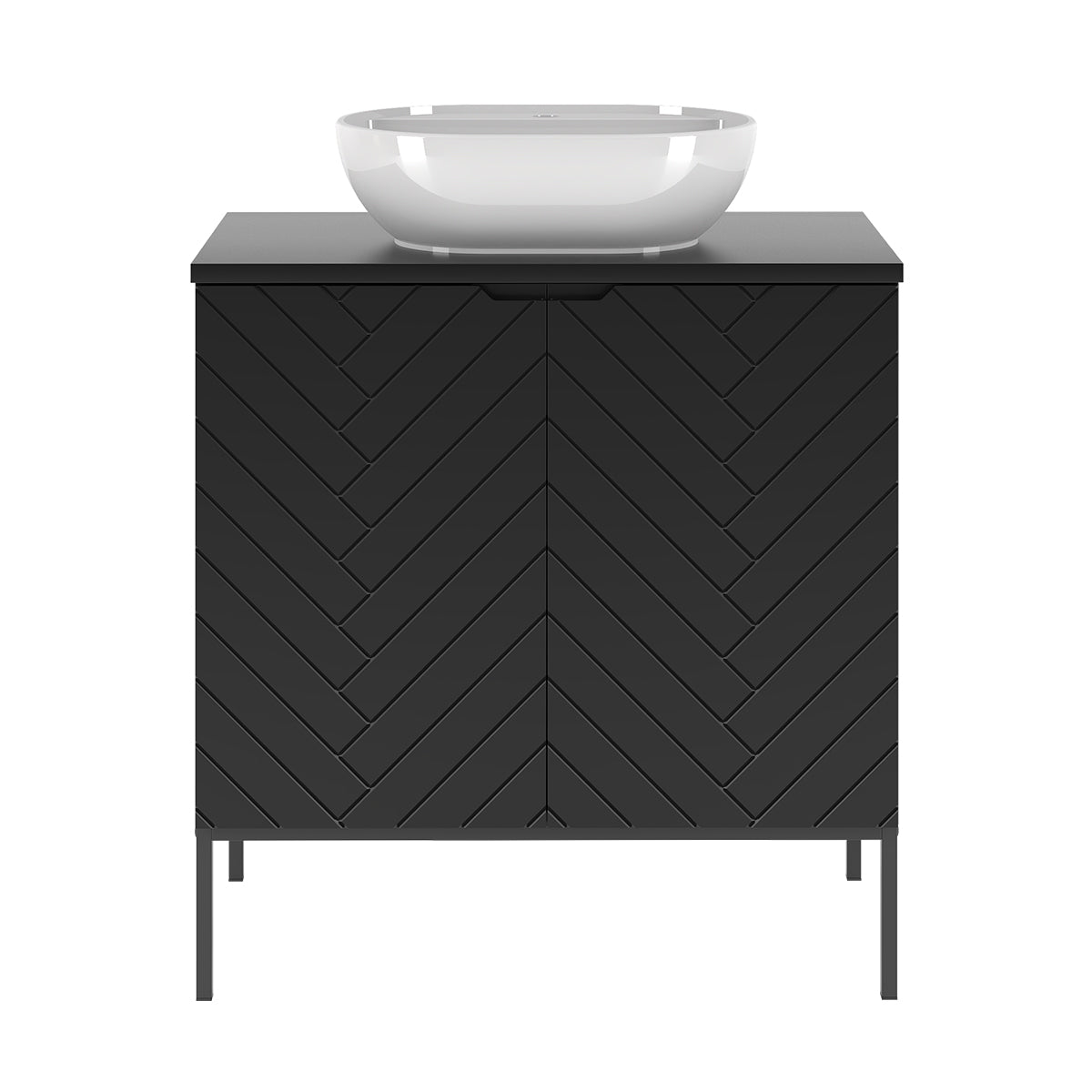 Meuble simple vasque 80cm 2 portes sur pieds Daria Noir - vue 2