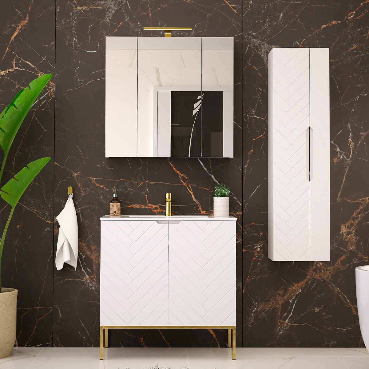 Meuble sous-vasque 80cm plan de toilette 2 portes sur pieds Daria Blanc - vue 6