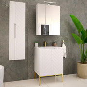 Ensemble meuble simple vasque encastrée 60cm 2 portes sur pieds et colonne Daria Blanc