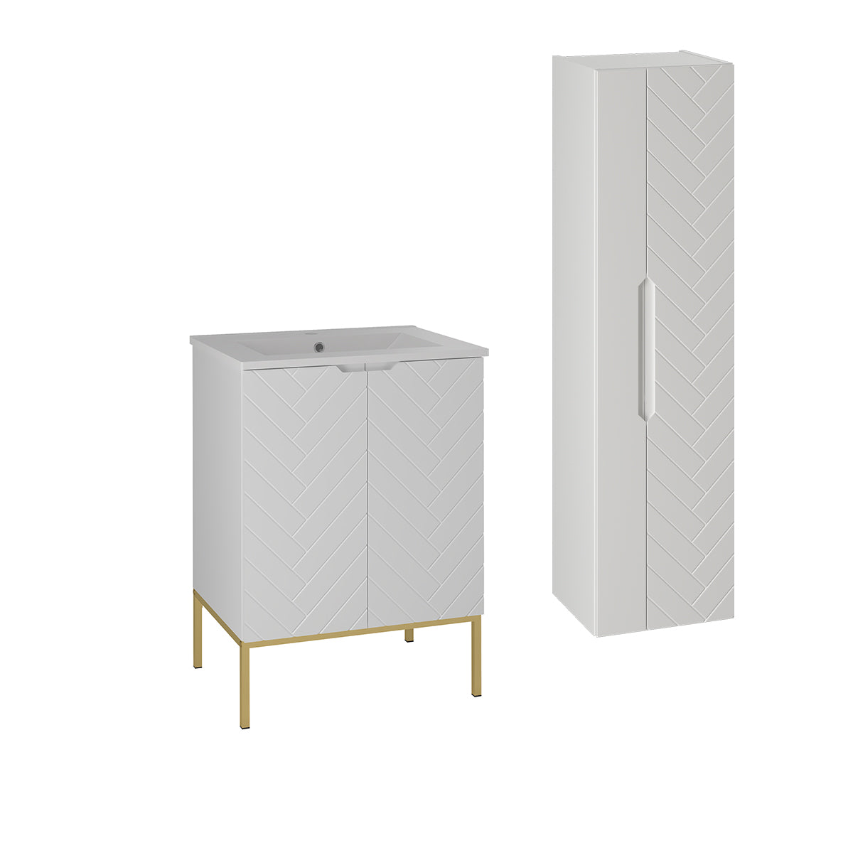 Ensemble meuble simple vasque encastrée 60cm 2 portes sur pieds et colonne Daria Blanc - vue 2