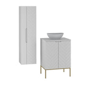 Ensemble meuble simple vasque 60cm 2 portes sur pieds et colonne Daria Blanc