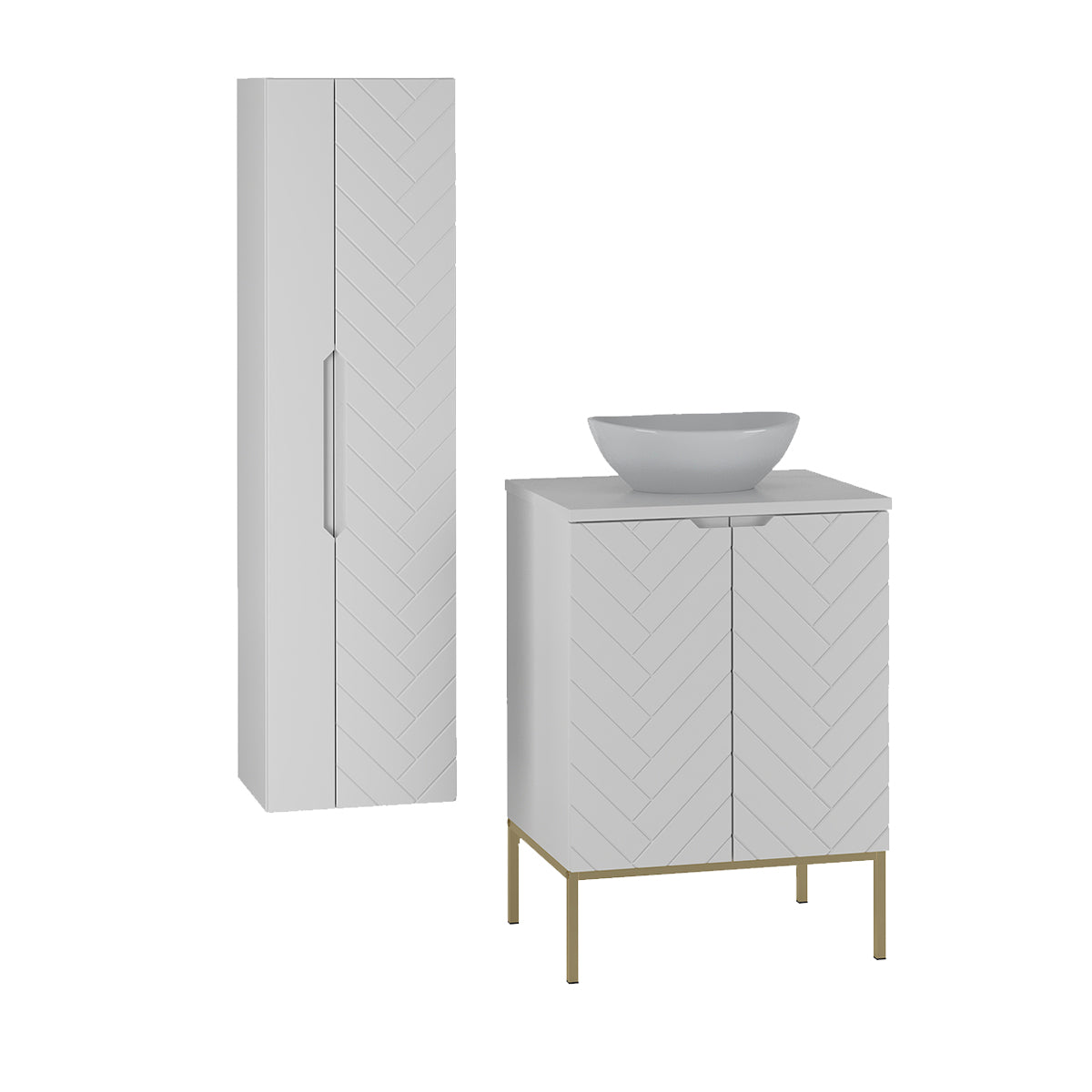 Ensemble meuble simple vasque 60cm 2 portes sur pieds et colonne Daria Blanc