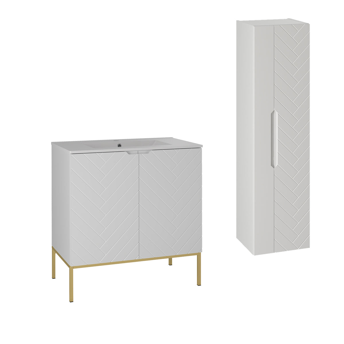 Ensemble meuble simple vasque encastrée 80cm 2 portes sur pieds et colonne Daria Blanc - vue 2
