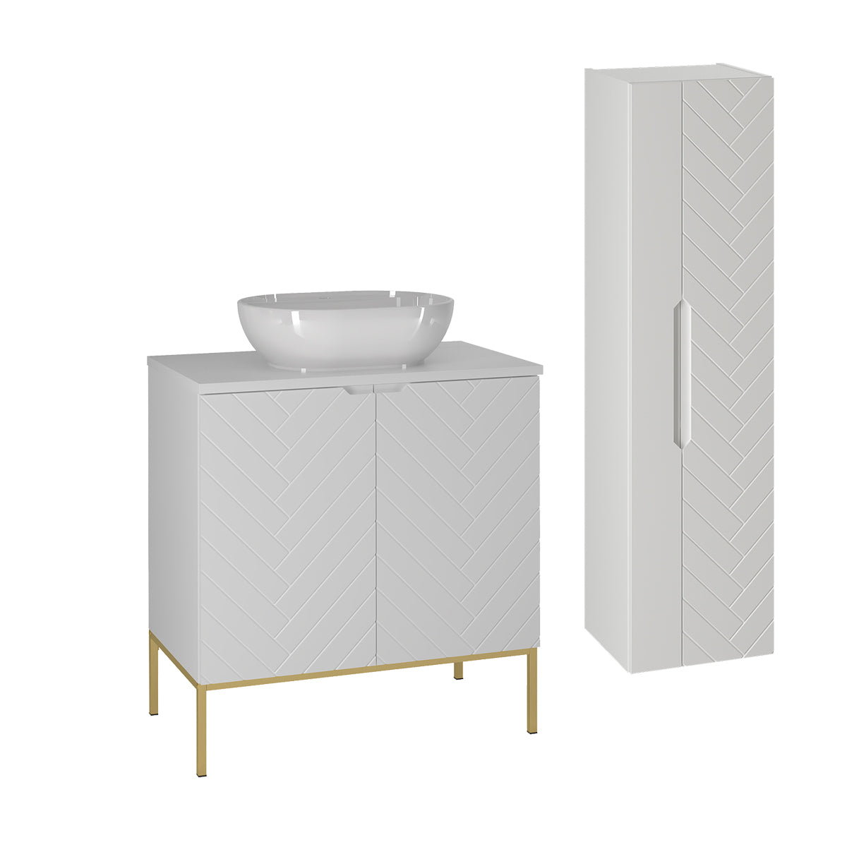 Ensemble meuble simple vasque 80cm 2 portes sur pieds et colonne Daria Blanc - vue 2