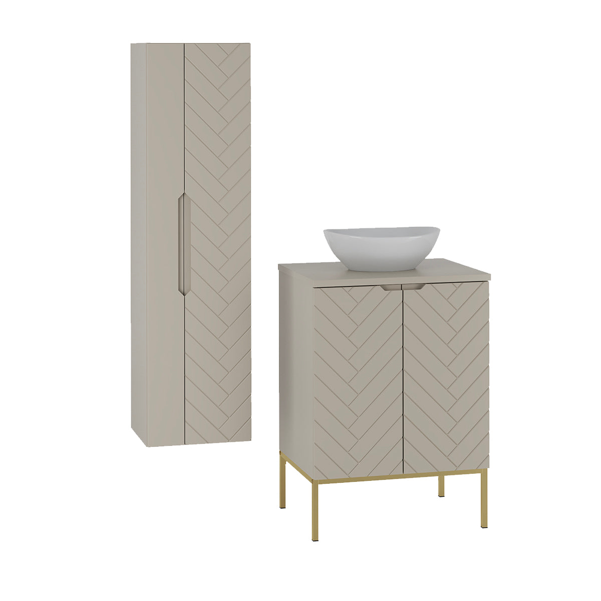 Ensemble meuble simple vasque 60cm 2 portes sur pieds et colonne Daria Cachemire