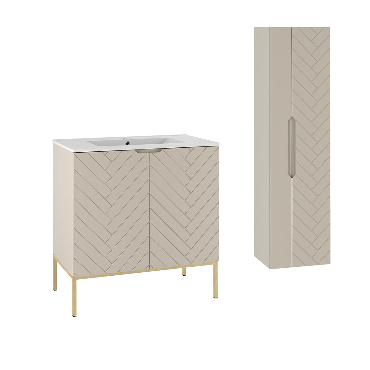 Ensemble meuble simple vasque encastrée 80cm 2 portes sur pieds et colonne Daria Cachemire - vue 2