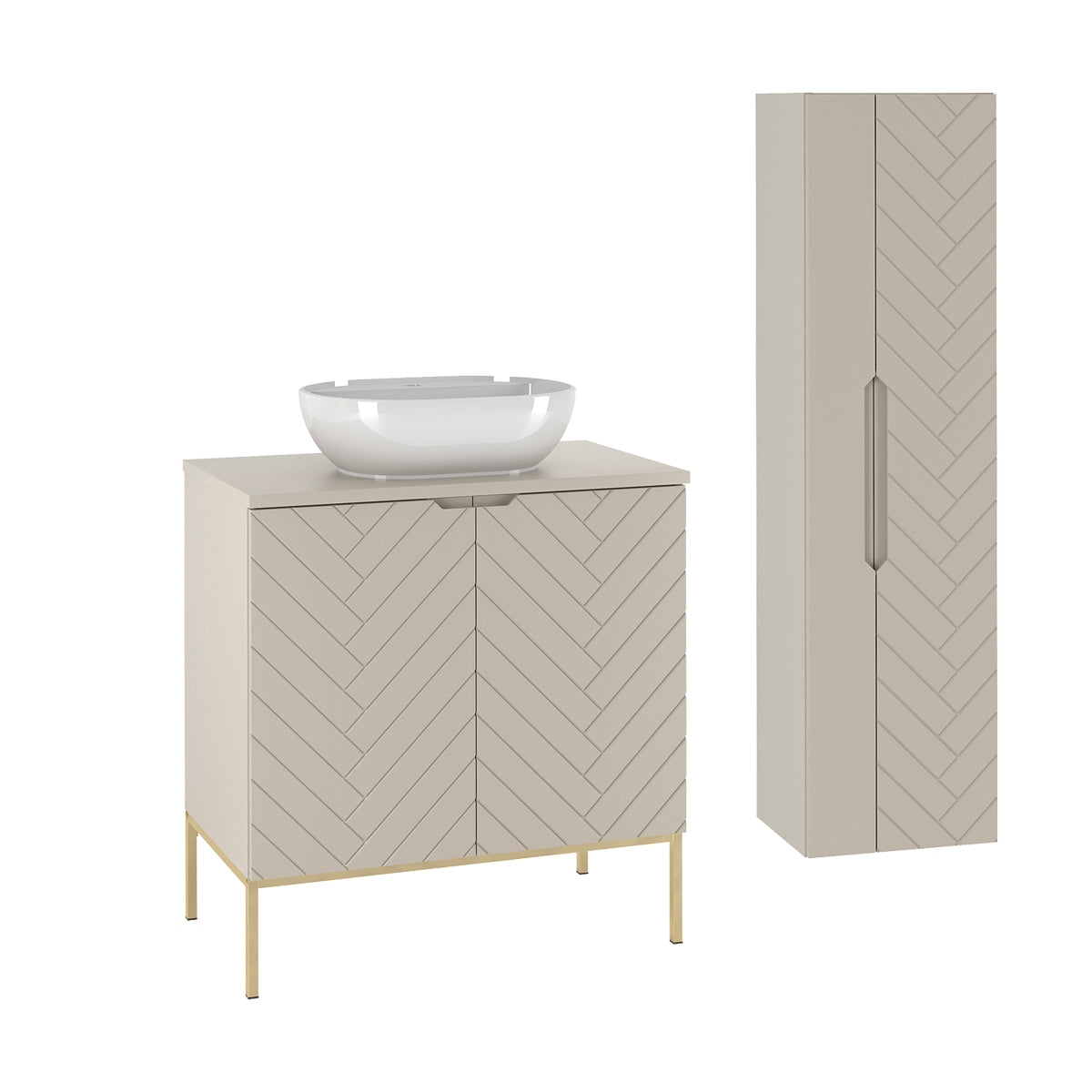 Ensemble meuble simple vasque 80cm 2 portes sur pieds et colonne Daria Cachemire - vue 2