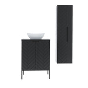 Ensemble meuble simple vasque 60cm 2 portes sur pieds et colonne Daria Noir