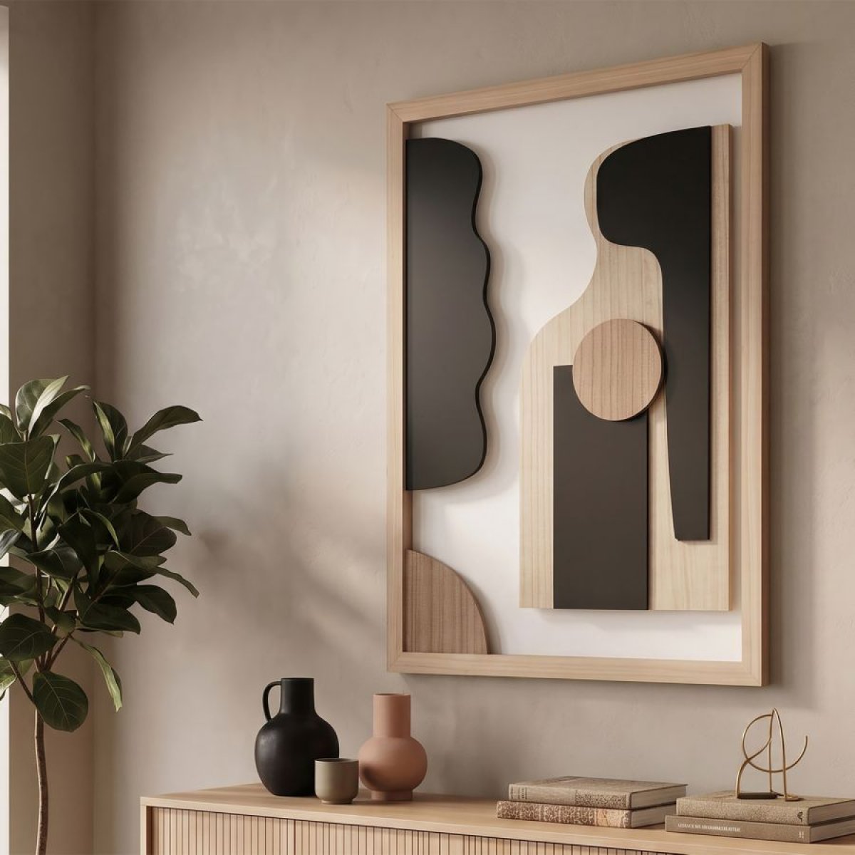 Décoration murale abstraite 60x80 cm Malva Bois et Noir
