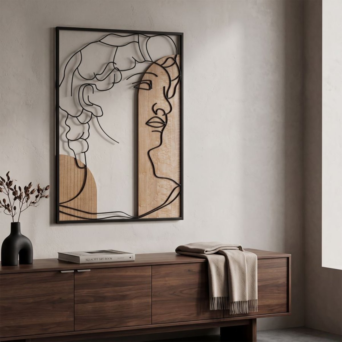 Décoration murale buste antique métal 50x80 cm Adonis Bois et Noir