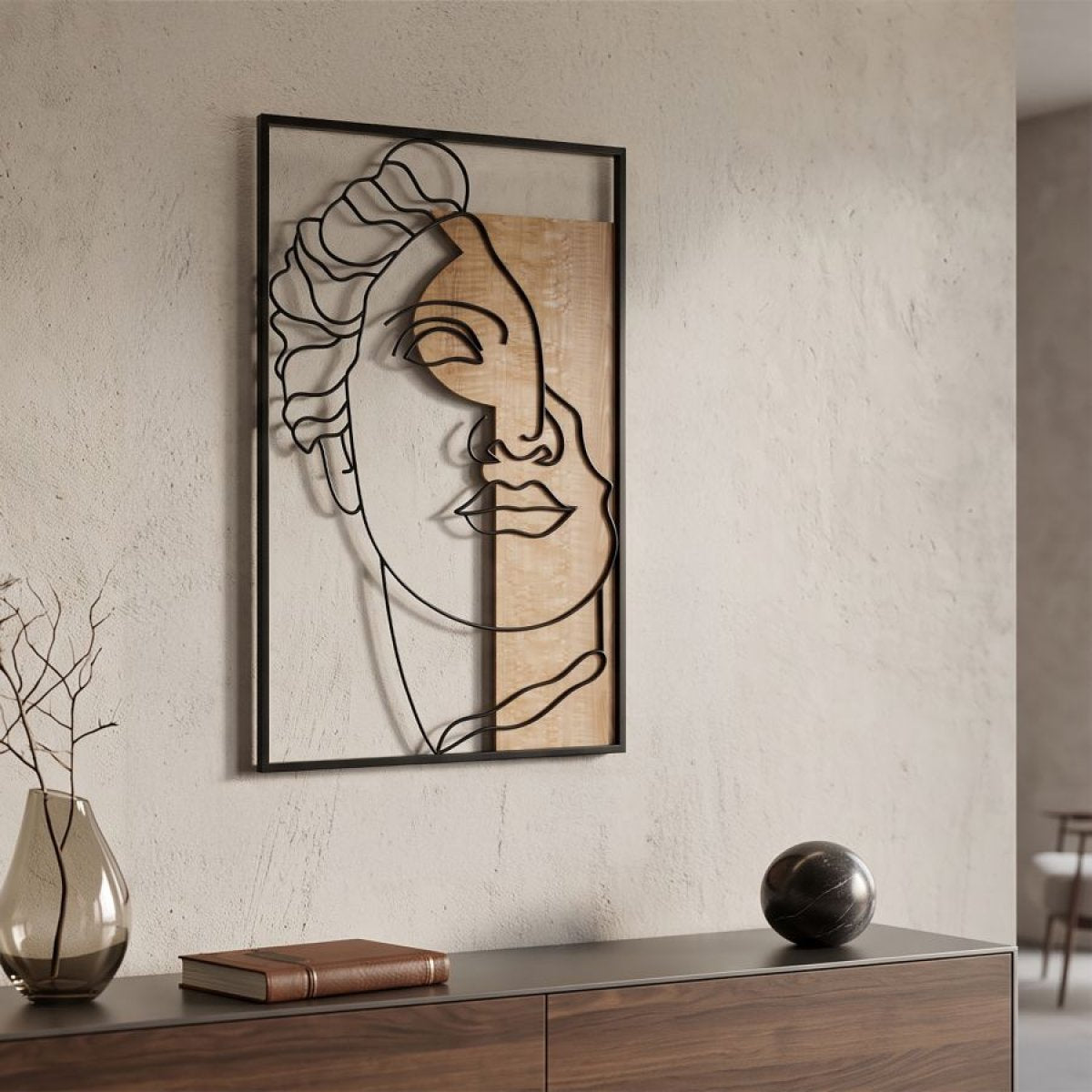 Décoration murale buste antique métal 50x80 cm Adonis Noir et Bois