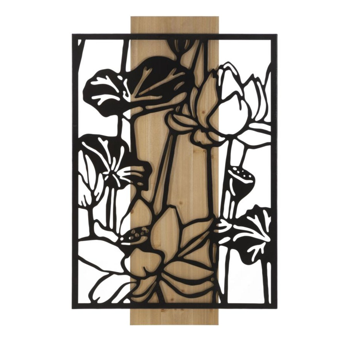Décoration murale fleurs métal 60x90 cm Noir et Bois - vue 2