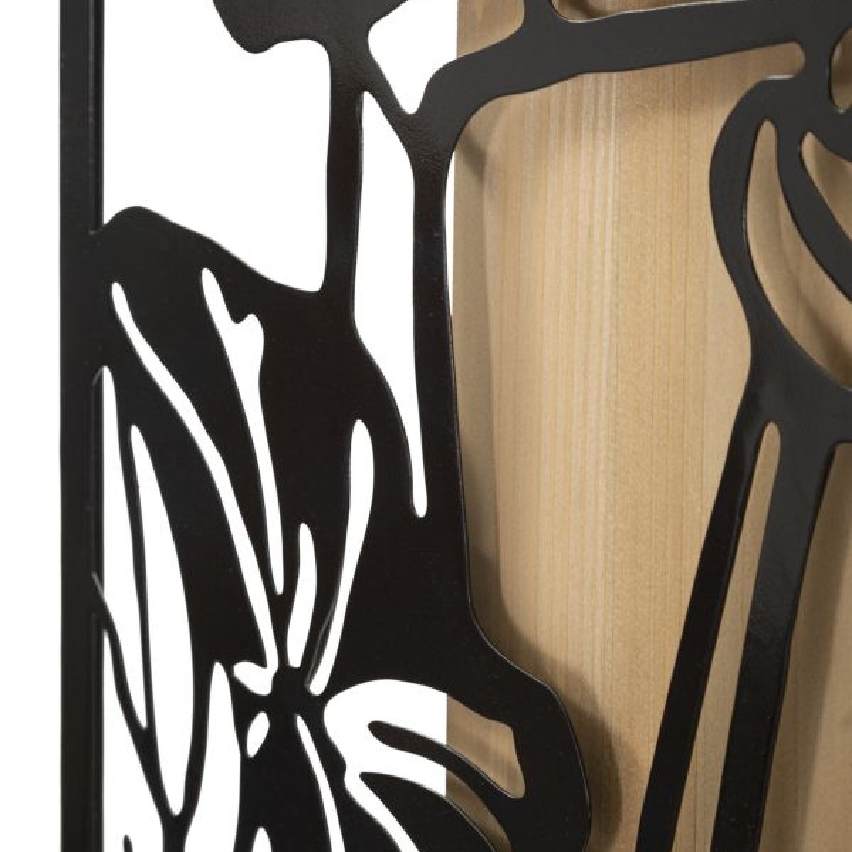 Décoration murale fleurs métal 60x90 cm Noir et Bois - vue 5